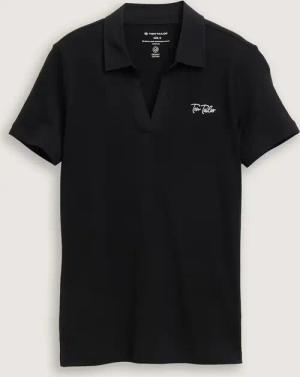 TOM TAILOR Damen Basic Poloshirt mit Logo-Stickerei, schwarz, Uni, Gr. XXL
