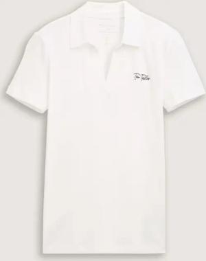 TOM TAILOR Damen Basic Poloshirt mit Logo-Stickerei, weiß, Uni, Gr. XL