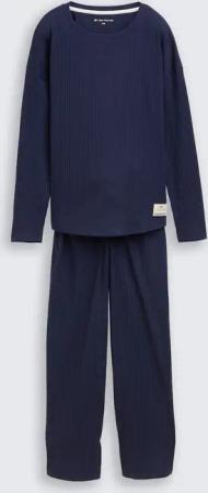TOM TAILOR Damen Basic Pyjama-Set, blau, Uni, Gr. 40