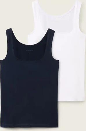 TOM TAILOR Damen Basic Top im 2er-Pack, blau, Uni, Gr. S