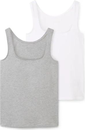 TOM TAILOR Damen Basic Top im 2er-Pack, grau, Uni, Gr. S