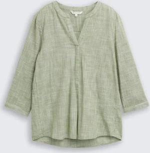 TOM TAILOR Damen Bluse aus Baumwolle, grün, Uni, Gr. 34