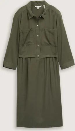 TOM TAILOR Damen Blusenkleid im Utility-Look, grün, Uni, Gr. 40