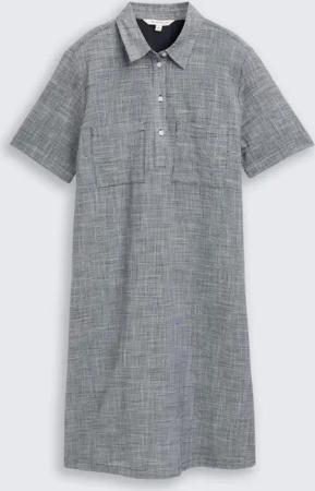 TOM TAILOR Damen Blusenkleid mit Brusttaschen, blau, Uni, Gr. 46