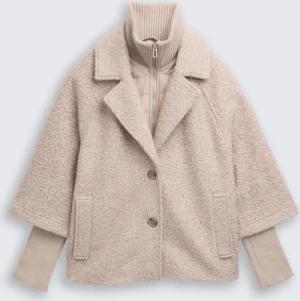 TOM TAILOR Damen Bouclé Cape Jacke im 2-in-1-Look, beige, Meliert, Gr. XL