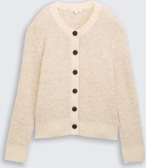 TOM TAILOR Damen Bouclé Cardigan mit Wollanteil, beige, Meliert, Gr. L