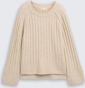 TOM TAILOR Damen Bouclé Strickpullover mit Wollanteil, beige, Meliert, Gr. XXXL