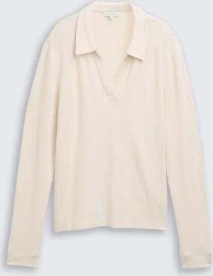 TOM TAILOR Damen Cosy Langarmshirt mit Polokragen, beige, Meliert, Gr. XXL