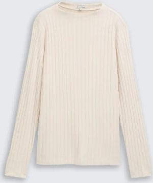 TOM TAILOR Damen Cosy Langarmshirt mit Stehkragen, beige, Meliert, Gr. L