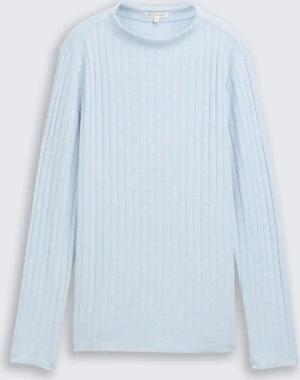 TOM TAILOR Damen Cosy Langarmshirt mit Stehkragen, blau, Meliert, Gr. XXL