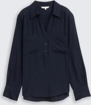 TOM TAILOR Damen Crinkle Bluse mit Brusttaschen, blau, Uni, Gr. 36