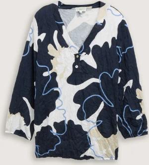 TOM TAILOR Damen Crinkle Blusenshirt, blau, Geblümt, Gr. XXXL