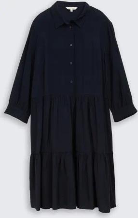 TOM TAILOR Damen Crinkle Kleid mit Volants, blau, Uni, Gr. 34