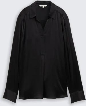 TOM TAILOR Damen Crinkle Satinbluse, schwarz, Uni, Gr. 44