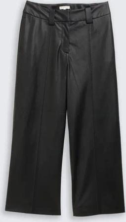 TOM TAILOR Damen Culotte Hose in Lederoptik, schwarz, Uni, Gr. 42/28