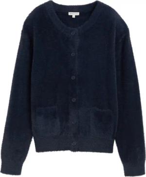 TOM TAILOR Damen Federgarn-Cardigan mit Knopfleiste, blau, Uni, Gr. M