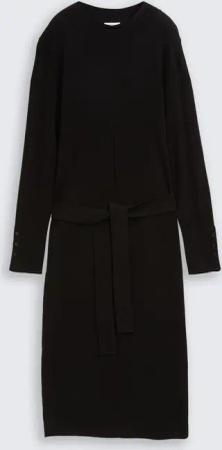 TOM TAILOR Damen Fitted Midi-Kleid mit Gürtel, schwarz, Uni, Gr. 36