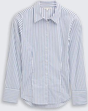 TOM TAILOR Damen Fitted Popeline Hemdbluse, blau, Gestreift, Gr. 40