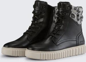 TOM TAILOR Damen Gefütterte Stiefelette mit Leo-Detail, schwarz, Uni, Gr. 36