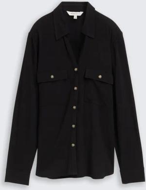 TOM TAILOR Damen Hemdbluse mit Brusttaschen, schwarz, Uni, Gr. 40