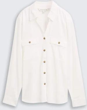 TOM TAILOR Damen Hemdbluse mit Brusttaschen, weiß, Uni, Gr. 46