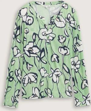 TOM TAILOR Damen Henley Langarmshirt mit Muster, grün, Geblümt, Gr. XS
