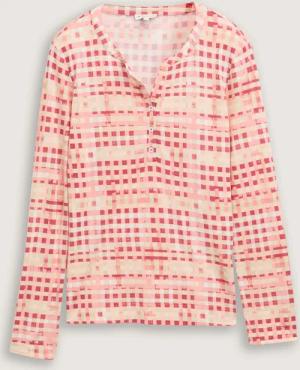 TOM TAILOR Damen Henley Langarmshirt mit Muster, rot, Kariert, Gr. XXXL