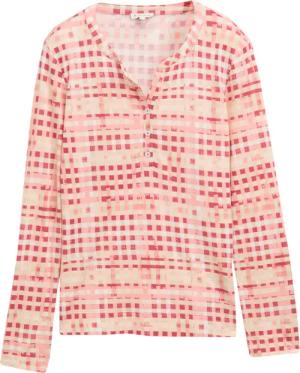 TOM TAILOR Damen Henley Langarmshirt mit Muster, rot, Kariert, Gr. XXXL