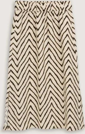 TOM TAILOR Damen High Waist Midi-Rock mit Leinenanteil, beige, Gemustert, Gr. 46