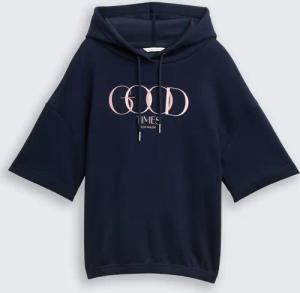 TOM TAILOR Damen Hoodie Sweatshirt aus Scuba, blau, Uni, Gr. L