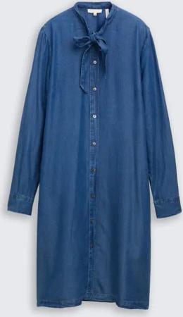 TOM TAILOR Damen Jeanskleid mit Schleifen-Detail, blau, Uni, Gr. 38