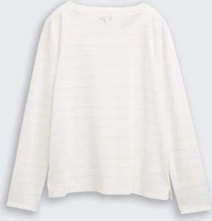 TOM TAILOR Damen Langarmshirt mit Glitzer-Streifenmuster, weiß, Gestreift, Gr. XL