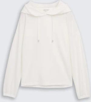 TOM TAILOR Damen Langarmshirt mit Kapuze, weiß, Uni, Gr. S