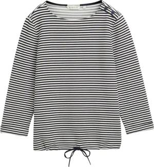 TOM TAILOR Damen Langarmshirt mit Knopf-Details, blau, Gestreift, Gr. XS