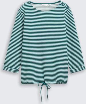 TOM TAILOR Damen Langarmshirt mit Knopf-Details, grün, Gestreift, Gr. L