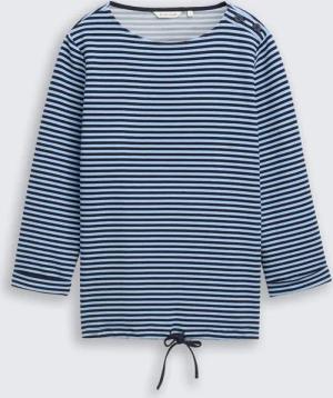 TOM TAILOR Damen Langarmshirt mit Knopf-Details, grün, Gestreift, Gr. L