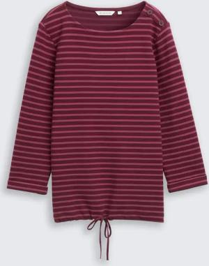 TOM TAILOR Damen Langarmshirt mit Knopf-Details, rot, Gestreift, Gr. M