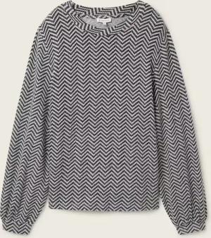 TOM TAILOR Damen Langarmshirt mit Muster, grau, Fischgrät, Gr. XXXL
