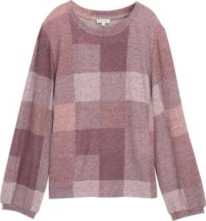 TOM TAILOR Damen Langarmshirt mit Muster, rot, Kariert, Gr. S