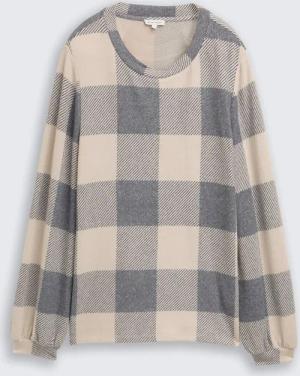 TOM TAILOR Damen Langarmshirt mit Muster, schwarz, Kariert, Gr. XL