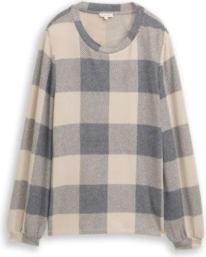 TOM TAILOR Damen Langarmshirt mit Muster, schwarz, Kariert, Gr. XL