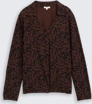 TOM TAILOR Damen Langarmshirt mit Polokragen, braun, Animalprint, Gr. M