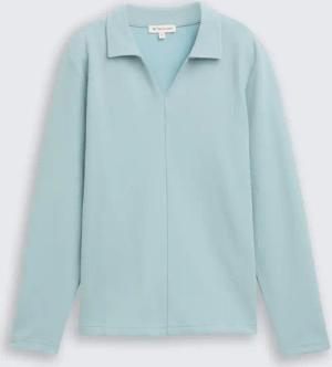 TOM TAILOR Damen Langarmshirt mit Polokragen, grün, Uni, Gr. S