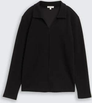 TOM TAILOR Damen Langarmshirt mit Polokragen, schwarz, Uni, Gr. XL