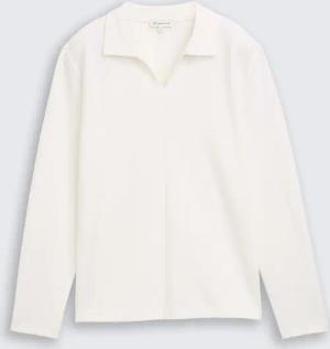 TOM TAILOR Damen Langarmshirt mit Polokragen, weiß, Uni, Gr. XXL