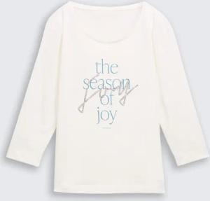 TOM TAILOR Damen Langarmshirt mit Print, weiß, Uni, Gr. L