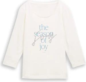 TOM TAILOR Damen Langarmshirt mit Print, weiß, Uni, Gr. XS