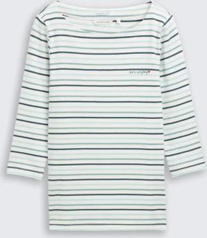 TOM TAILOR Damen Langarmshirt mit Streifenmuster, grün, Gestreift, Gr. S