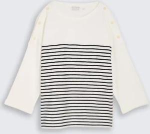 TOM TAILOR Damen Langarmshirt mit Streifenmuster, weiß, Gestreift, Gr. L