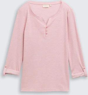 TOM TAILOR Damen Langarmshirt mit Turn-Up-Funktion, rosa, Gestreift, Gr. XL
